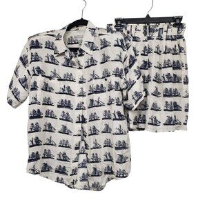 Whistles White and Navy Ship Print Short Sleeve Shirt